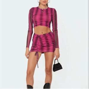 Edikted Pink and Black Striped Mini Skirt